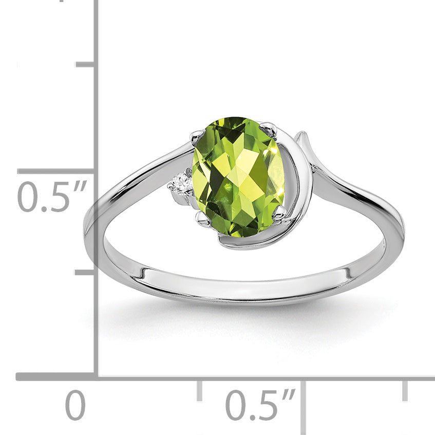 14K White Gold 7X5mm Oval Peridot Vs Diamond Ring