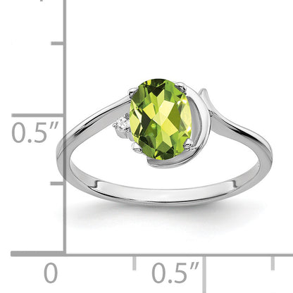 14K White Gold 7X5mm Oval Peridot A Diamond Ring