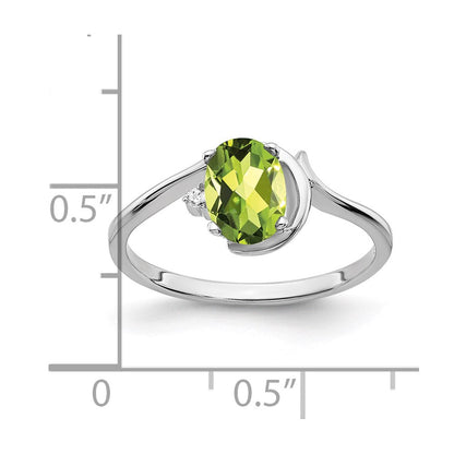 14K White Gold 7X5mm Oval Peridot Aaa Diamond Ring