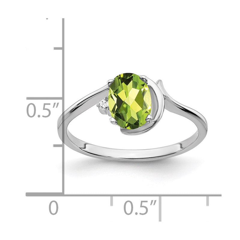 14K White Gold 7X5mm Oval Peridot Aa Diamond Ring