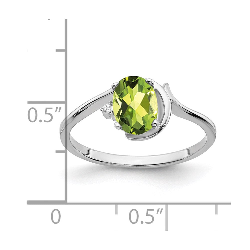 14K White Gold 7X5mm Oval Peridot A Diamond Ring