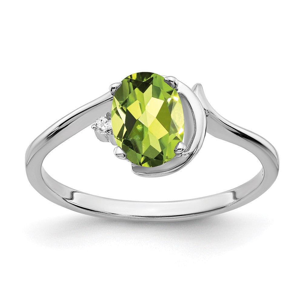 14K White Gold 7X5mm Oval Peridot Aaa Diamond Ring