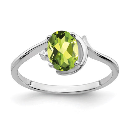 14K White Gold 7X5mm Oval Peridot Aa Diamond Ring