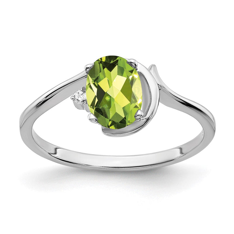 14K White Gold 7X5mm Oval Peridot Aa Diamond Ring