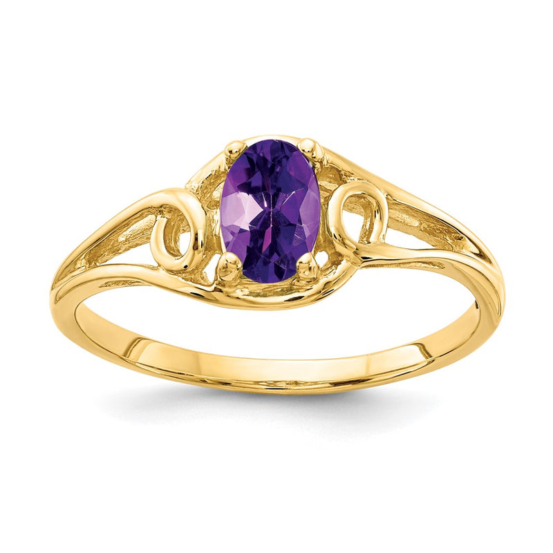 14K Yellow Gold 7x5mm Oval Amethyst Checker ring