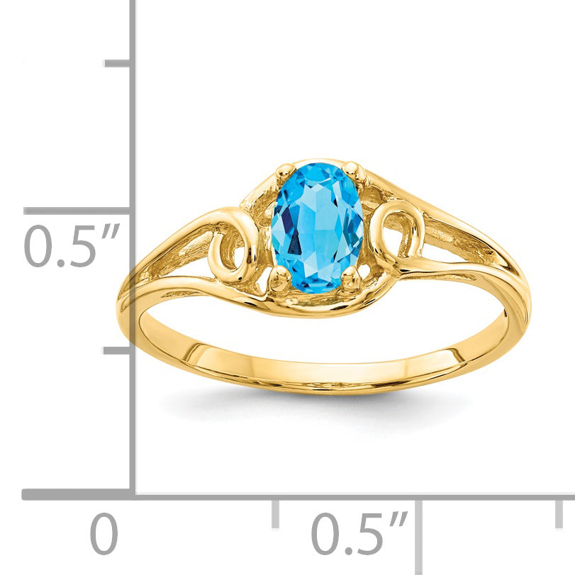 14K Yellow Gold 6x4mm Oval Blue Topaz ring