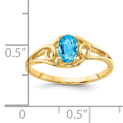 14K Yellow Gold 6x4mm Oval Blue Topaz ring