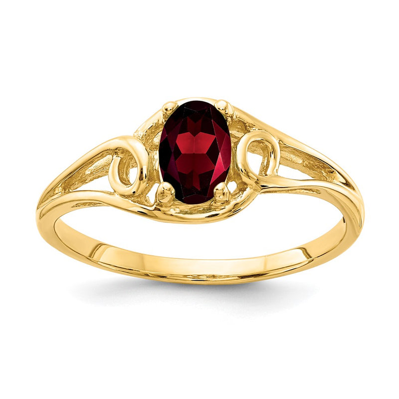 14K Yellow Gold 7x5mm Oval Garnet Checker ring