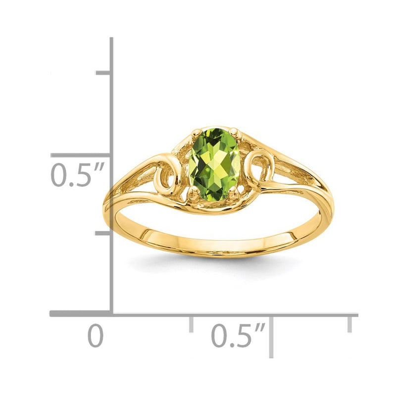 14K Yellow Gold 7x5mm Oval Peridot Checker ring