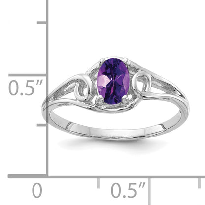 Solid 14k White Gold 6x4mm Oval Simulated Amethyst Ring