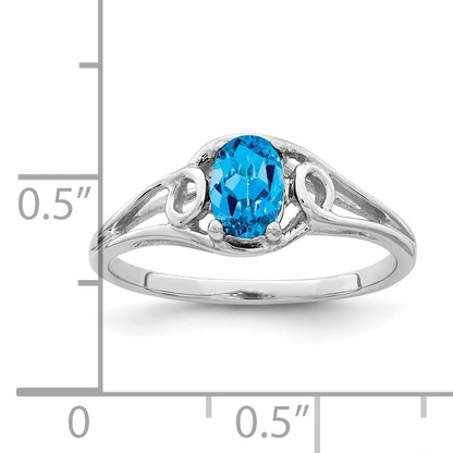 14k White Gold 7x5mm Oval Blue Topaz Checker ring