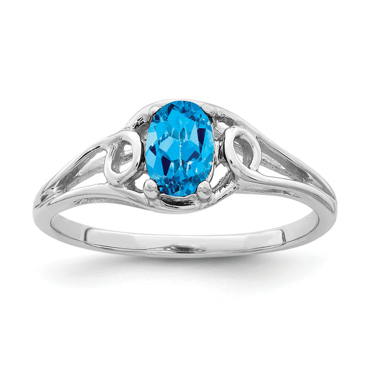 14k White Gold 7x5mm Oval Blue Topaz Checker ring