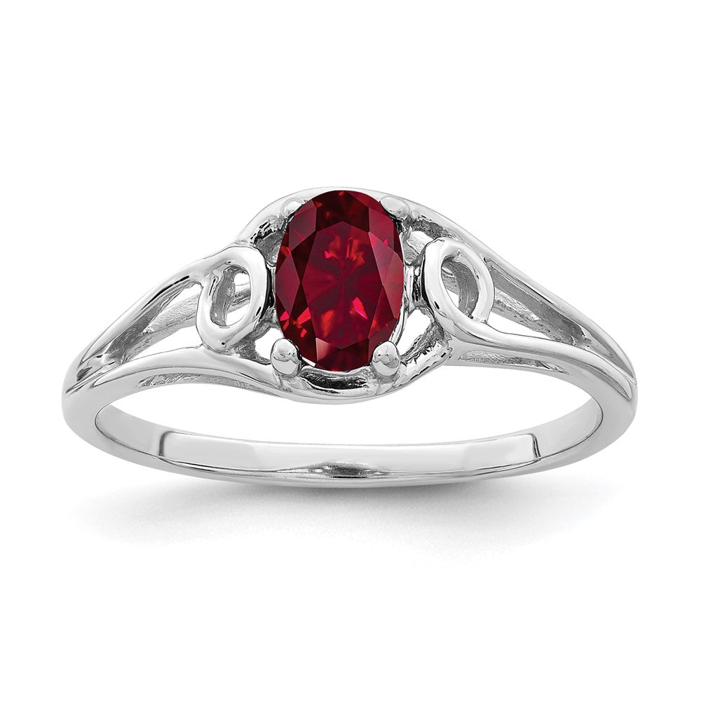 Solid 14k White Gold 7x5mm Oval Created Simulated Ruby Ring