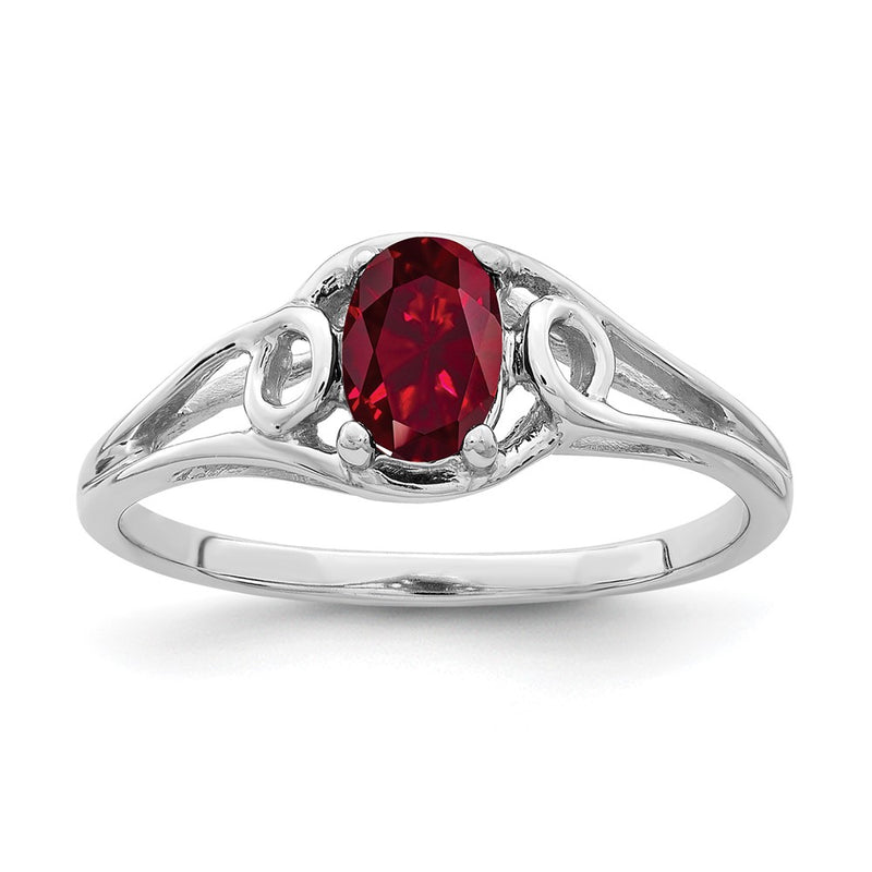 Solid 14k White Gold 7x5mm Oval Created Simulated Ruby Ring