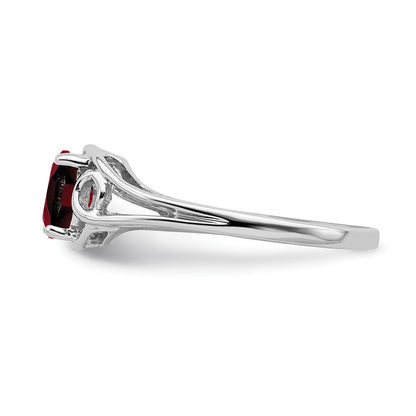 14k White Gold 7x5mm Oval Garnet Checker ring