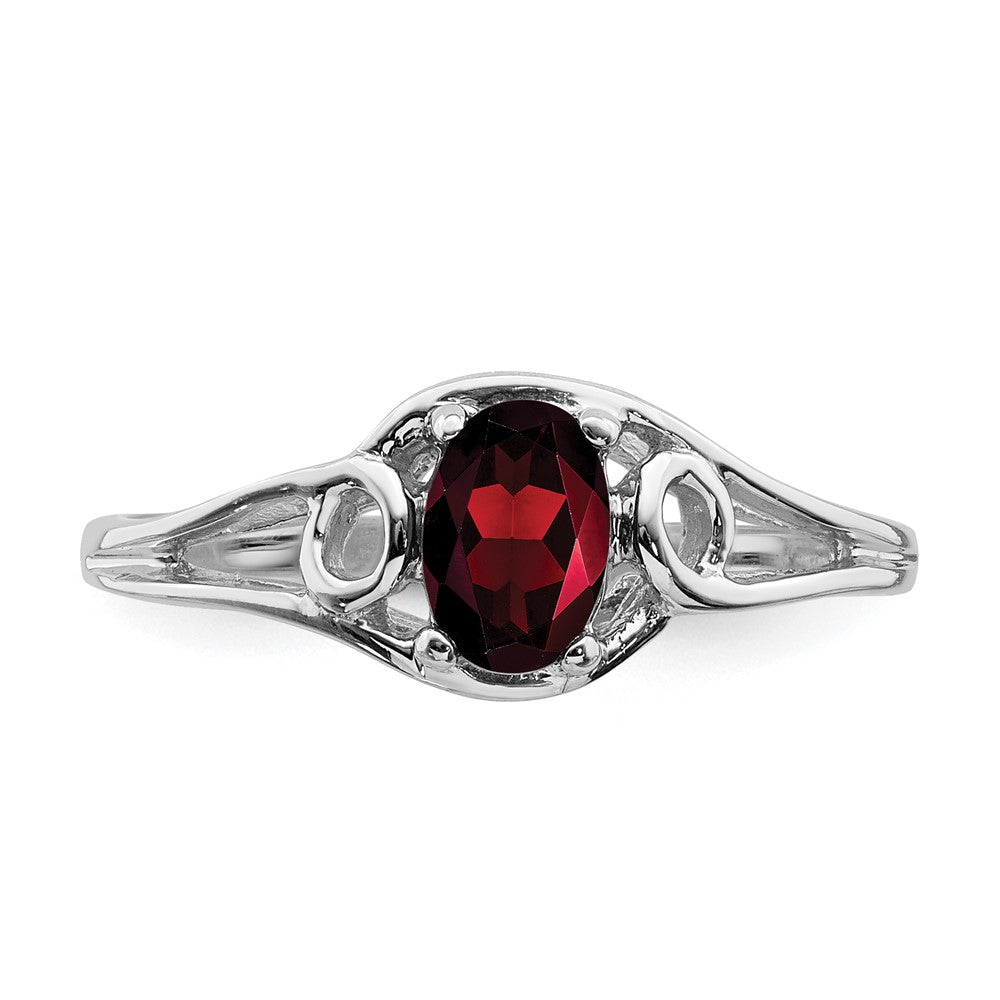 14k White Gold 7x5mm Oval Garnet Checker ring