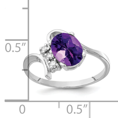 14k White Gold 8x6mm Oval Amethyst Checker AA Diamond ring