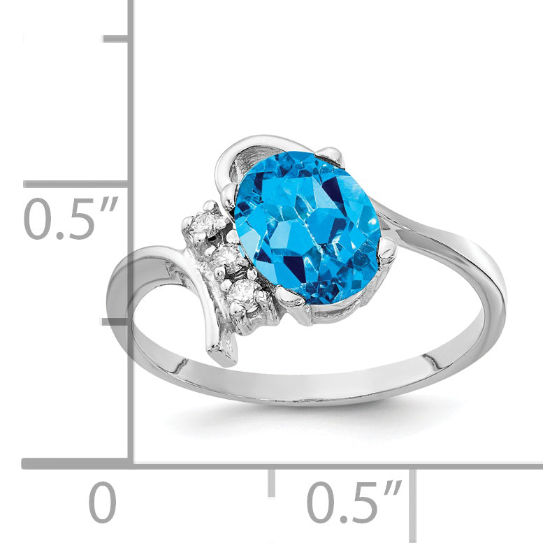 14k White Gold 8x6mm Oval Blue Topaz VS Diamond ring