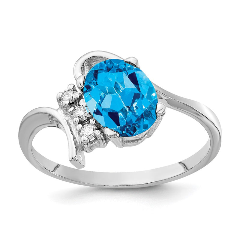 14k White Gold 8x6mm Oval Blue Topaz Checker AAA Real Diamond ring