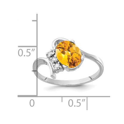 14k White Gold 8x6mm Oval Citrine Checker AA Diamond ring