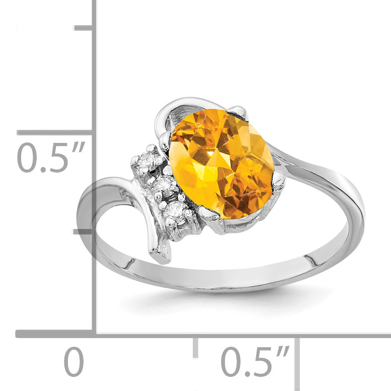 14k White Gold 8x6mm Oval Citrine Checker A Real Diamond ring