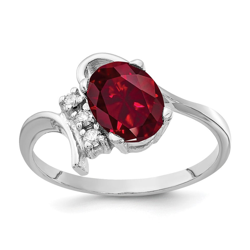 14k White Gold 8x6mm Oval Created Ruby AAA Diamond ring