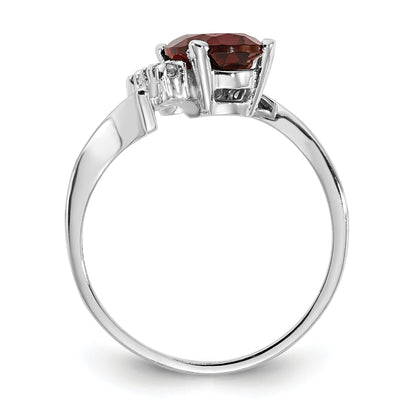 14k White Gold 8x6mm Oval Garnet Checker AA Diamond ring