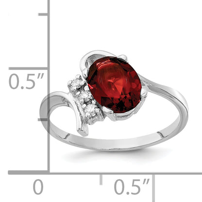 14k White Gold 8x6mm Oval Garnet Checker AA Diamond ring