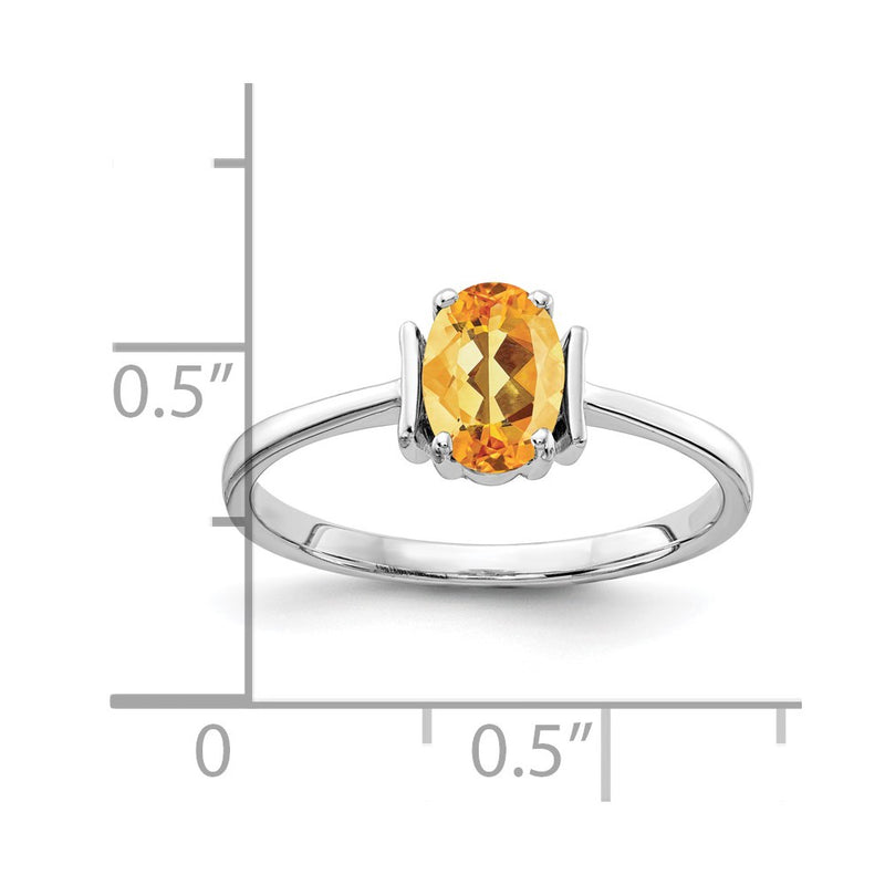14k White Gold 7x5mm Oval Citrine Checker ring
