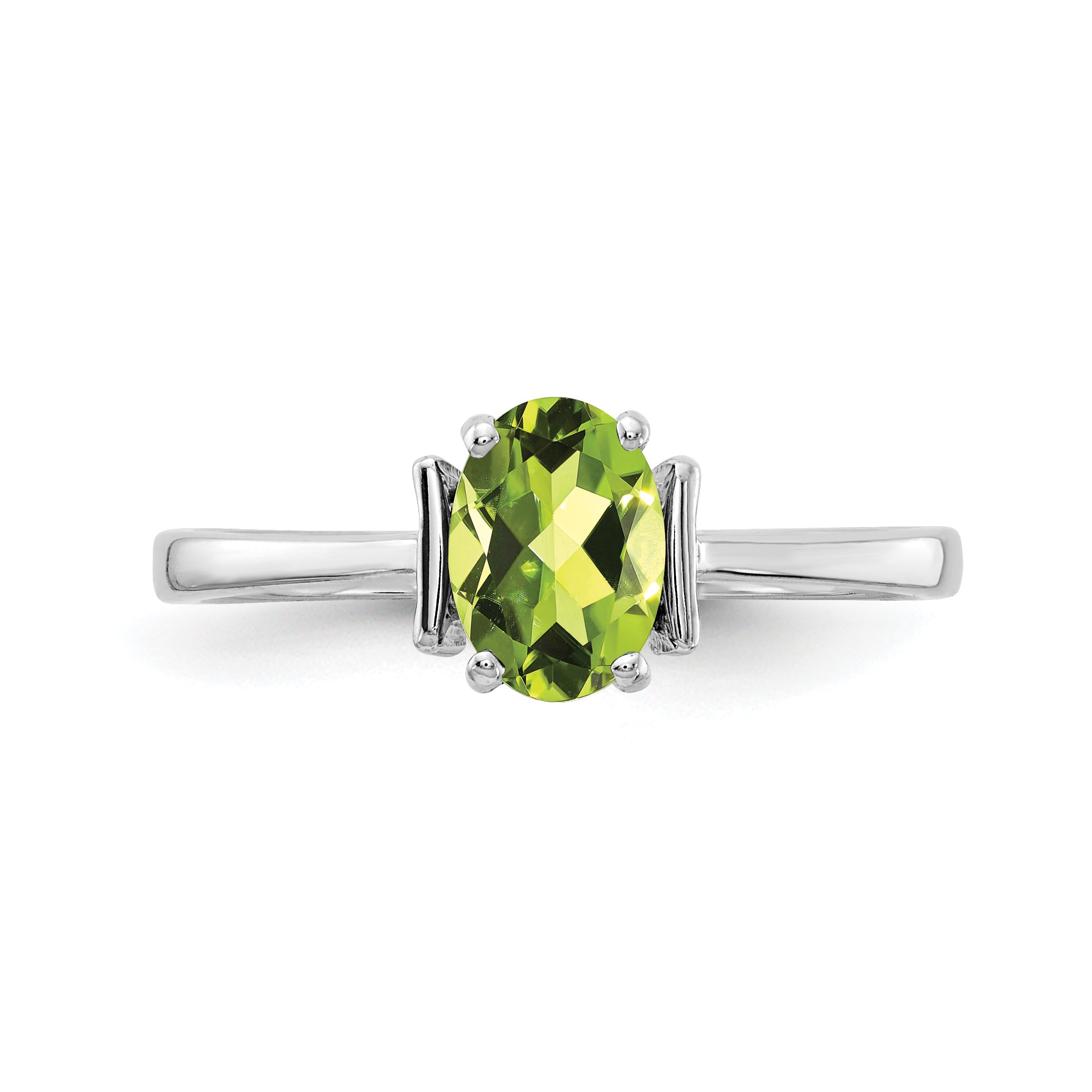 14k White Gold 7x5mm Oval Peridot Checker ring