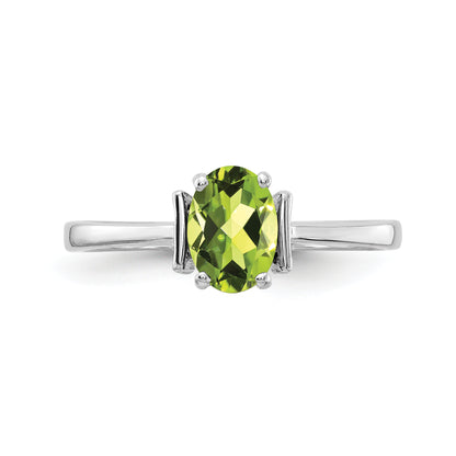 14k White Gold 7x5mm Oval Peridot Checker ring