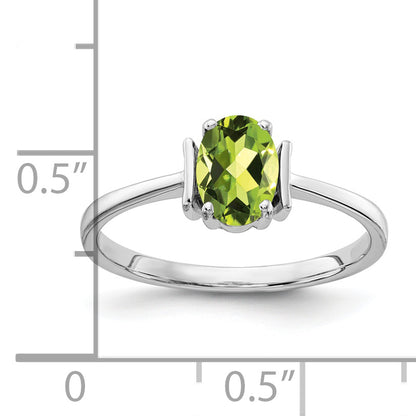 14k White Gold 7x5mm Oval Peridot Checker ring