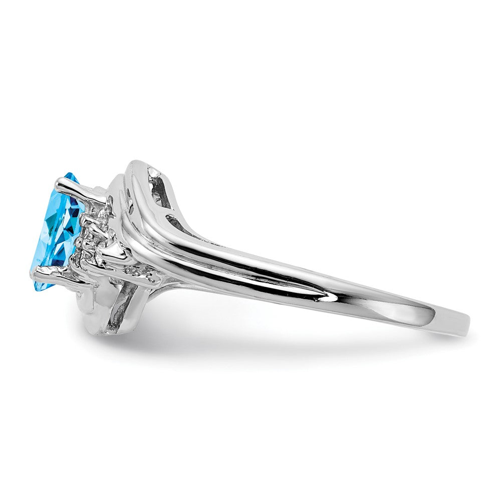 14K White Gold 7X5mm Oval Blue Topaz A Diamond Ring