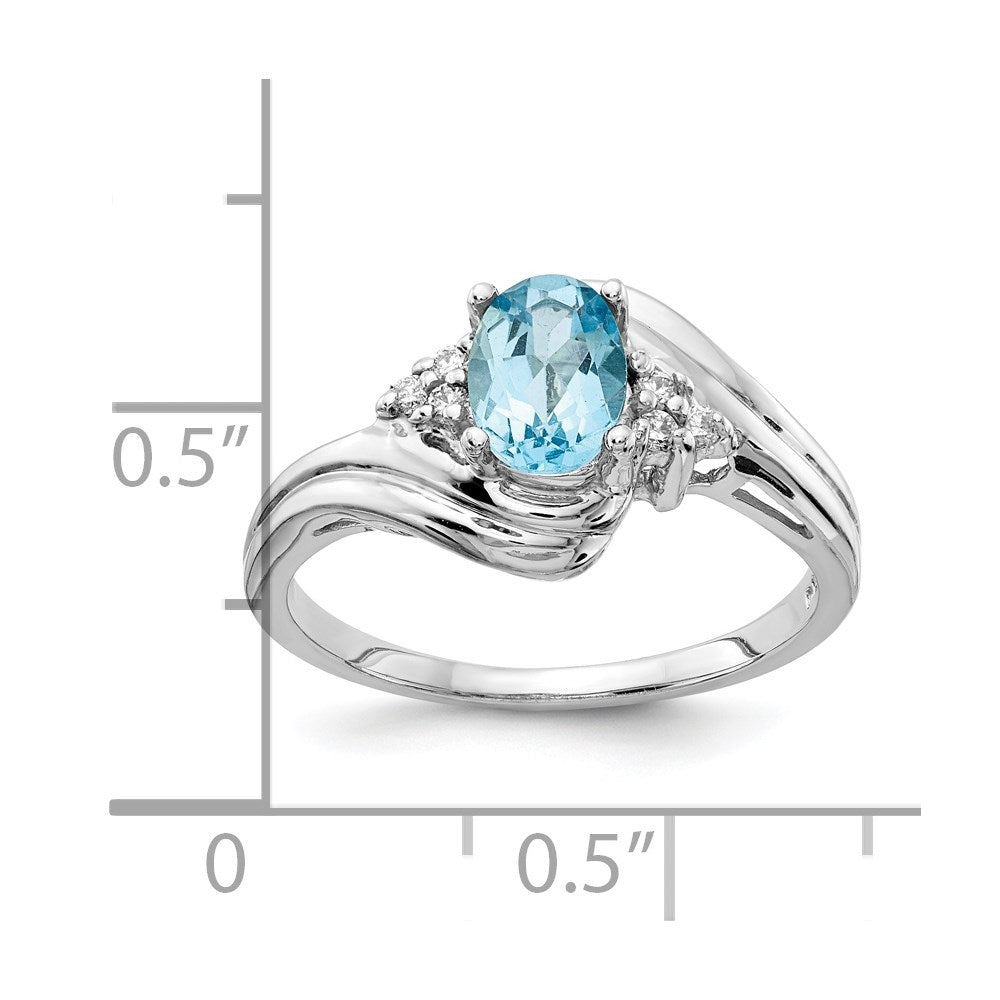 14K White Gold 7X5mm Oval Blue Topaz A Diamond Ring