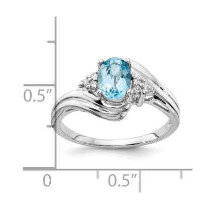 14K White Gold 7X5mm Oval Blue Topaz A Diamond Ring