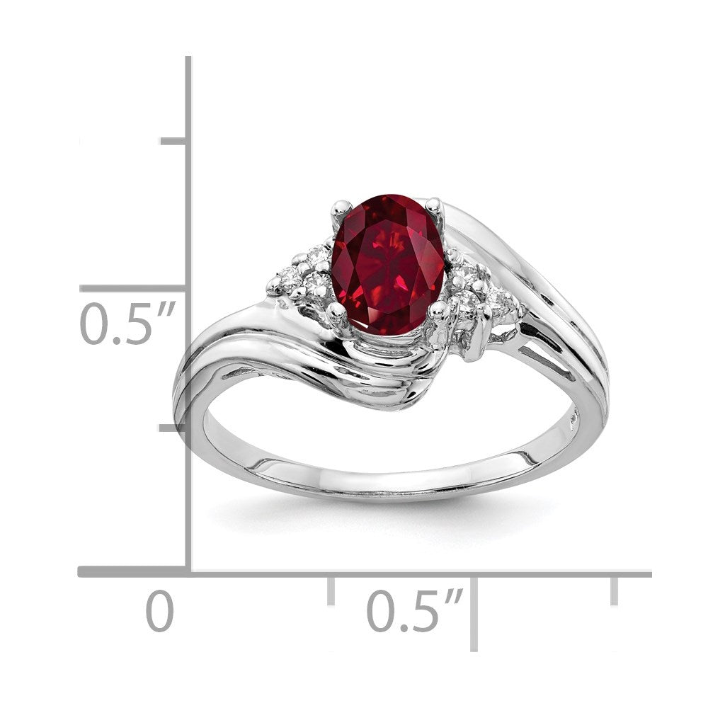 14k White Gold 7x5mm Oval Created Ruby A Real Diamond ring