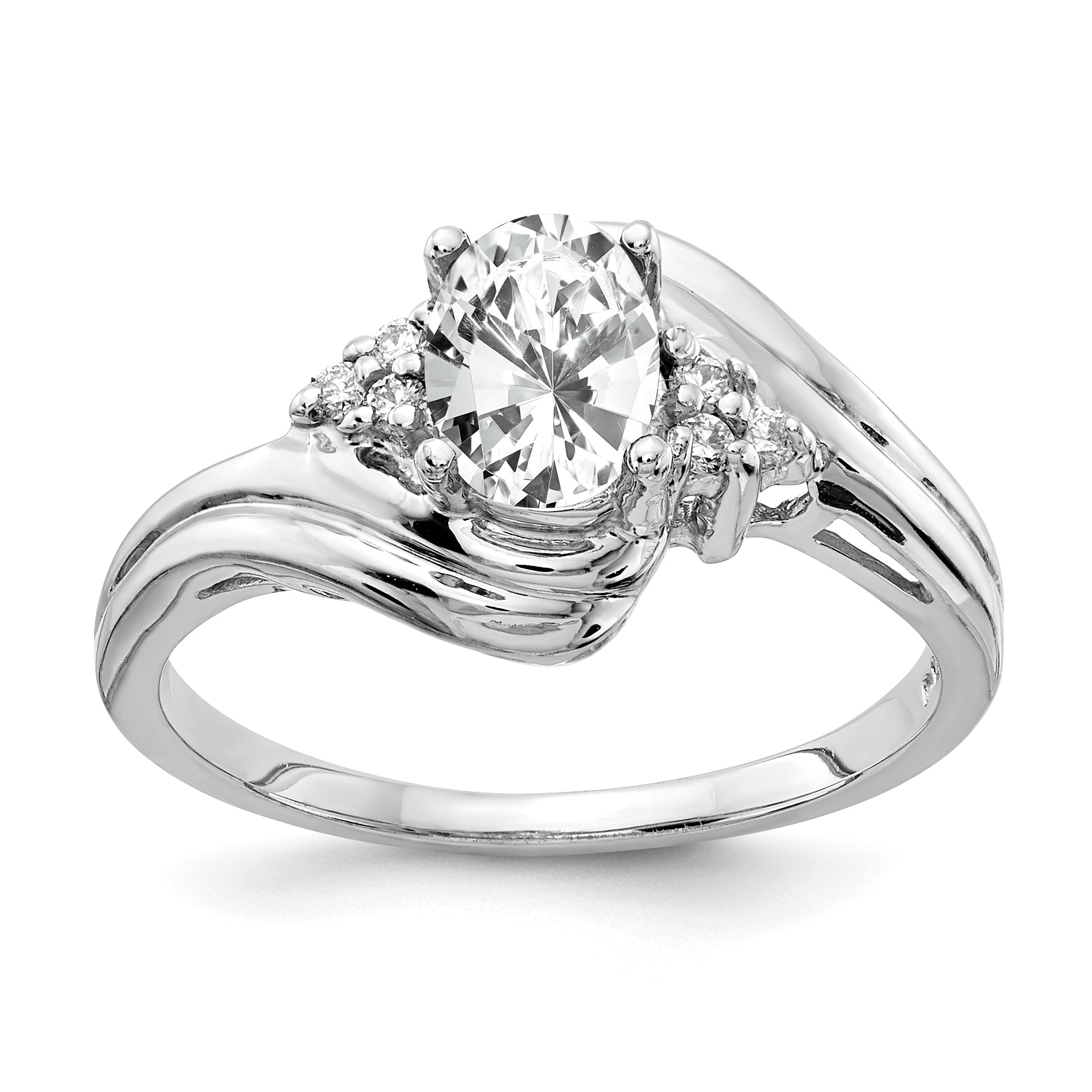 Solid 14k White Gold 7x5mm Oval Cubic Zirconia AAA Simulated CZ Ring