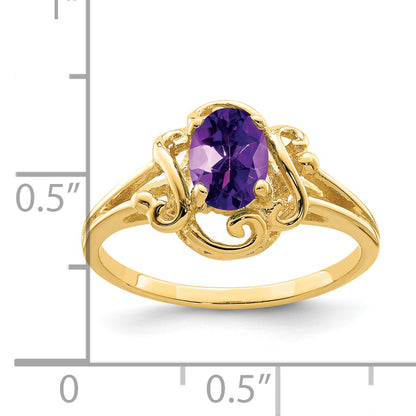 Solid 14k Yellow Gold 7x5mm Oval Simulated Amethyst Ring