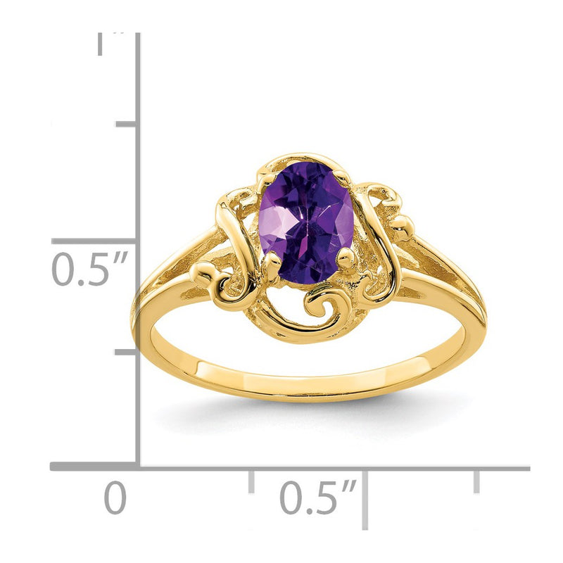 14K Yellow Gold 7x5mm Oval Amethyst Checker ring