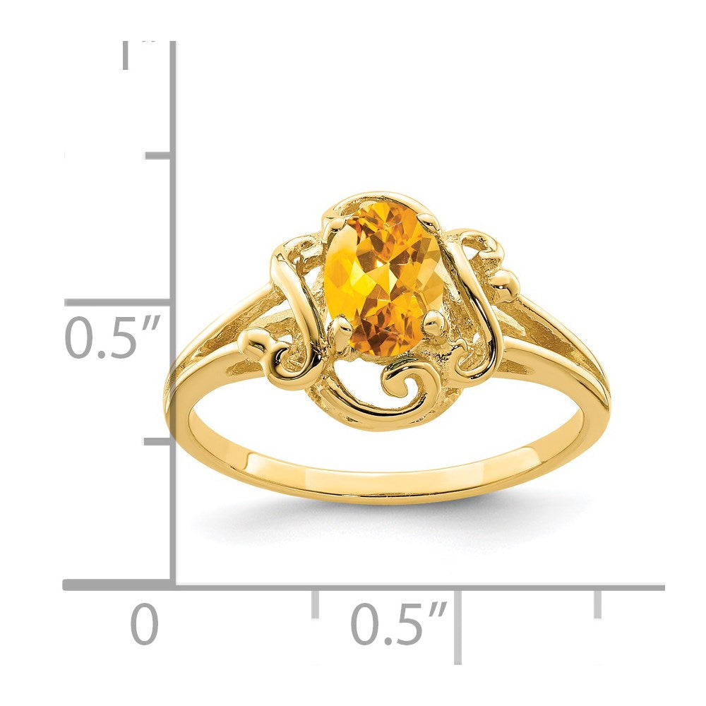 14K Yellow Gold 7x5mm Oval Citrine Checker ring