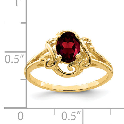 14K Yellow Gold 7x5mm Oval Garnet Checker ring