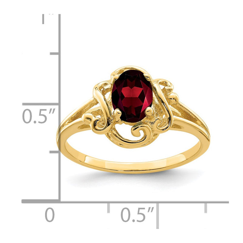 14K Yellow Gold 7x5mm Oval Garnet Checker ring