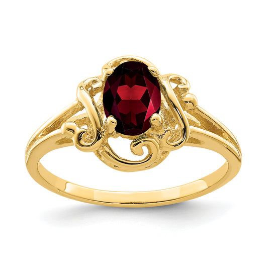 14K Yellow Gold 7x5mm Oval Garnet Checker ring