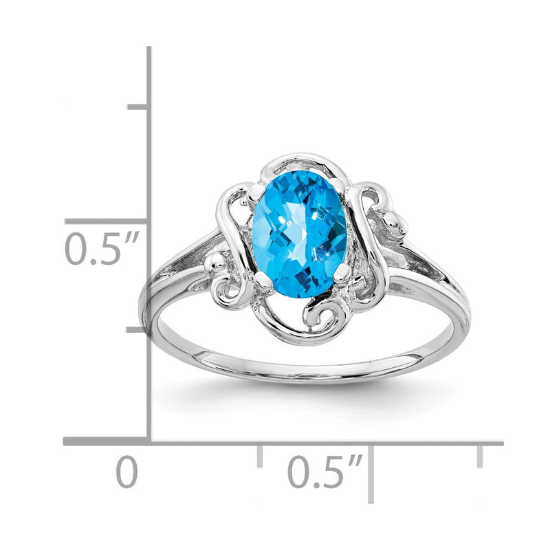 14k White Gold 7x5mm Oval Blue Topaz Checker ring