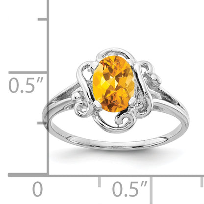 14k White Gold 7x5mm Oval Citrine Checker ring