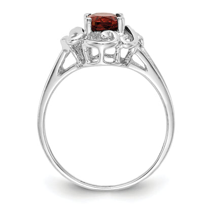 14k White Gold 7x5mm Oval Garnet Checker ring