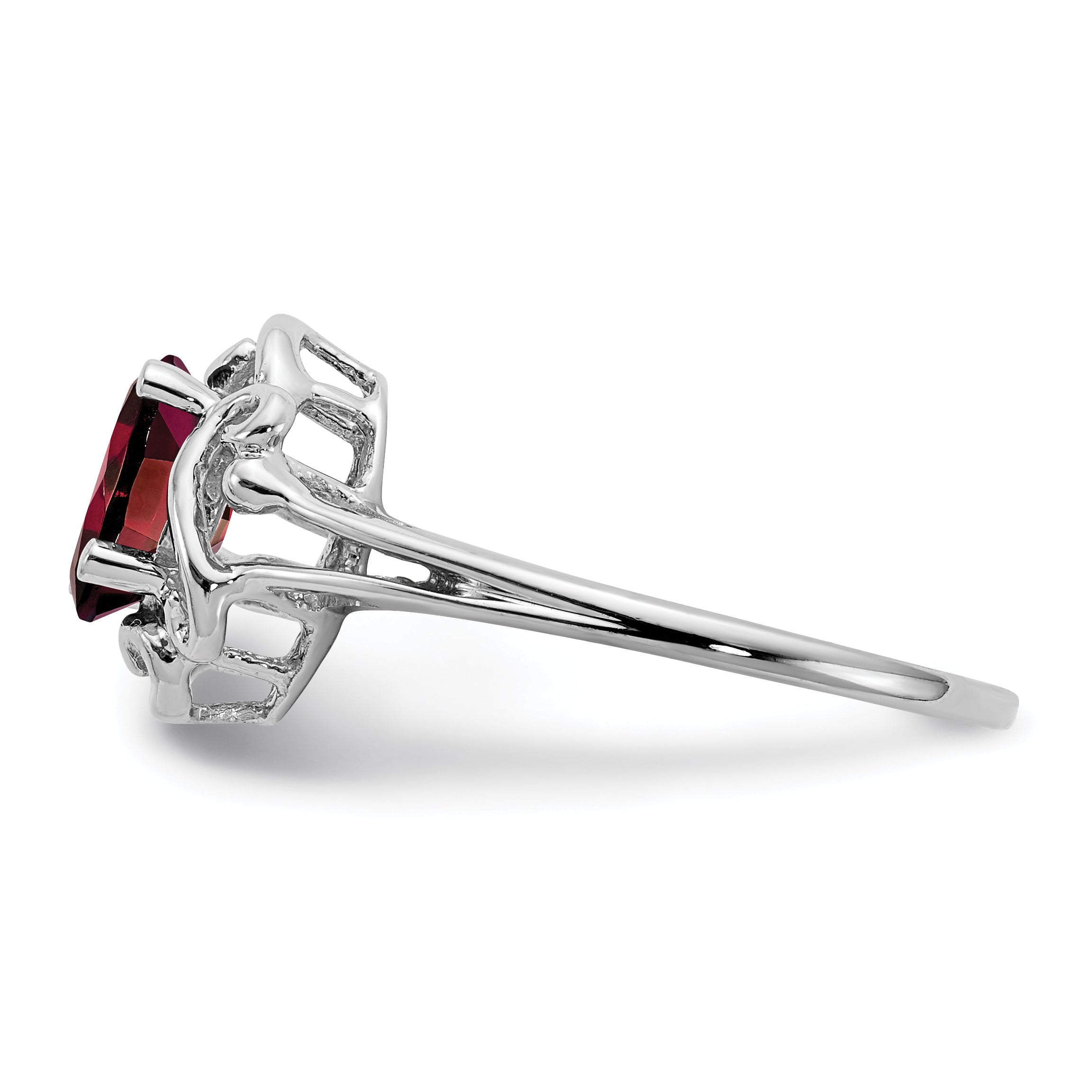 14k White Gold 7x5mm Oval Garnet Checker ring