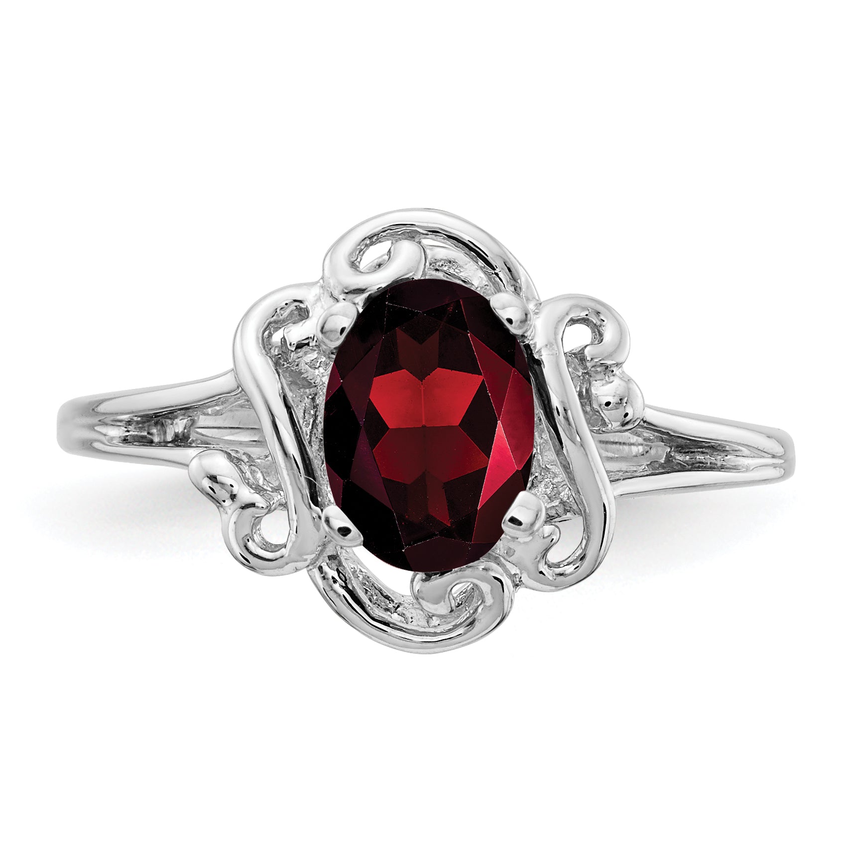 14k White Gold 7x5mm Oval Garnet Checker ring