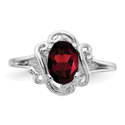14k White Gold 7x5mm Oval Garnet Checker ring