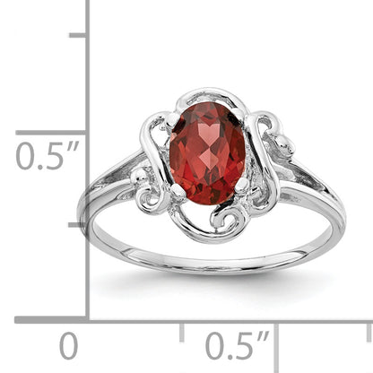 14k White Gold 7x5mm Oval Garnet Checker ring